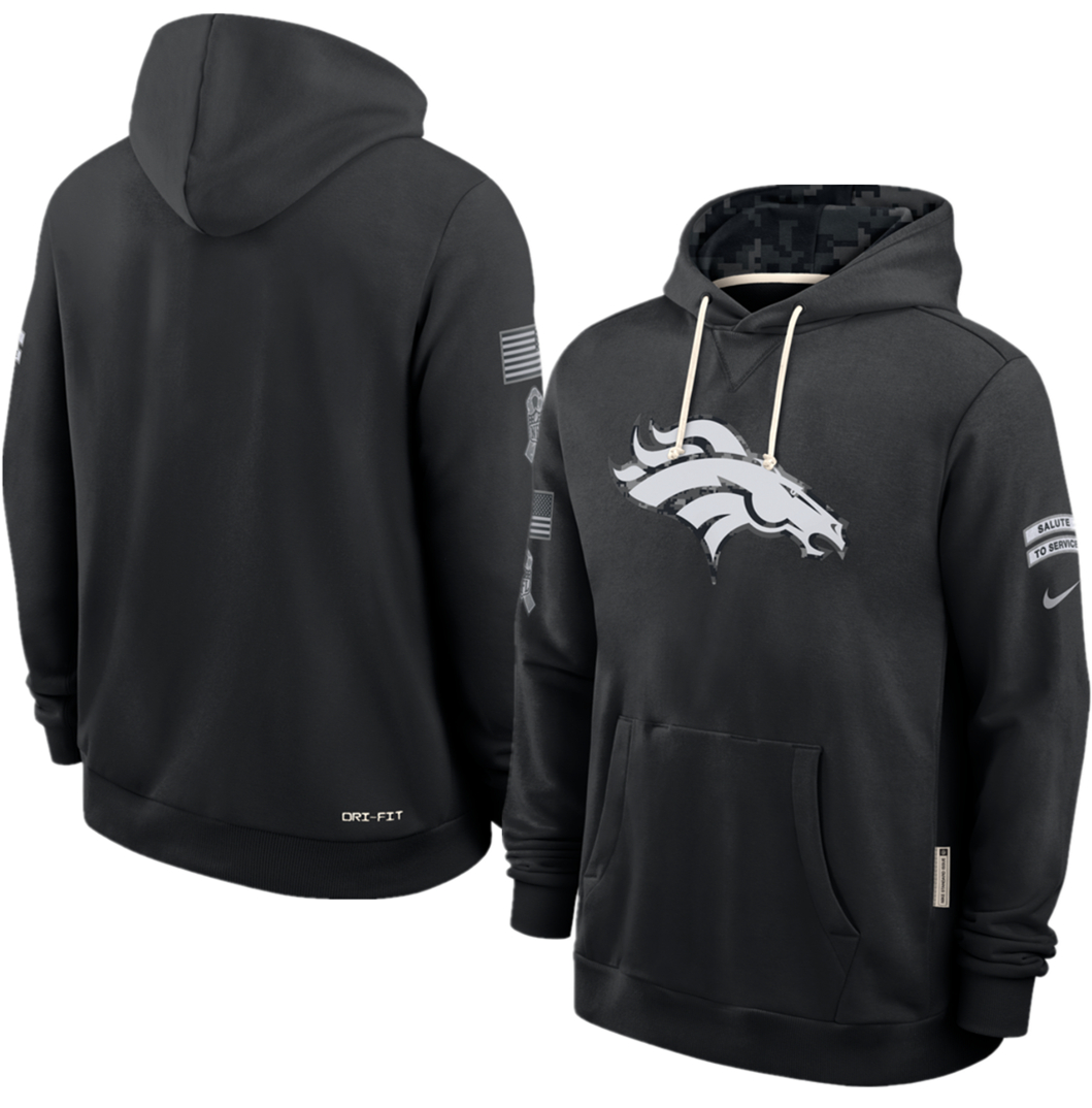 Men's Black Denver Broncos 2026 Salute to Service Sideline Dri-FIT Pullover Hoodie